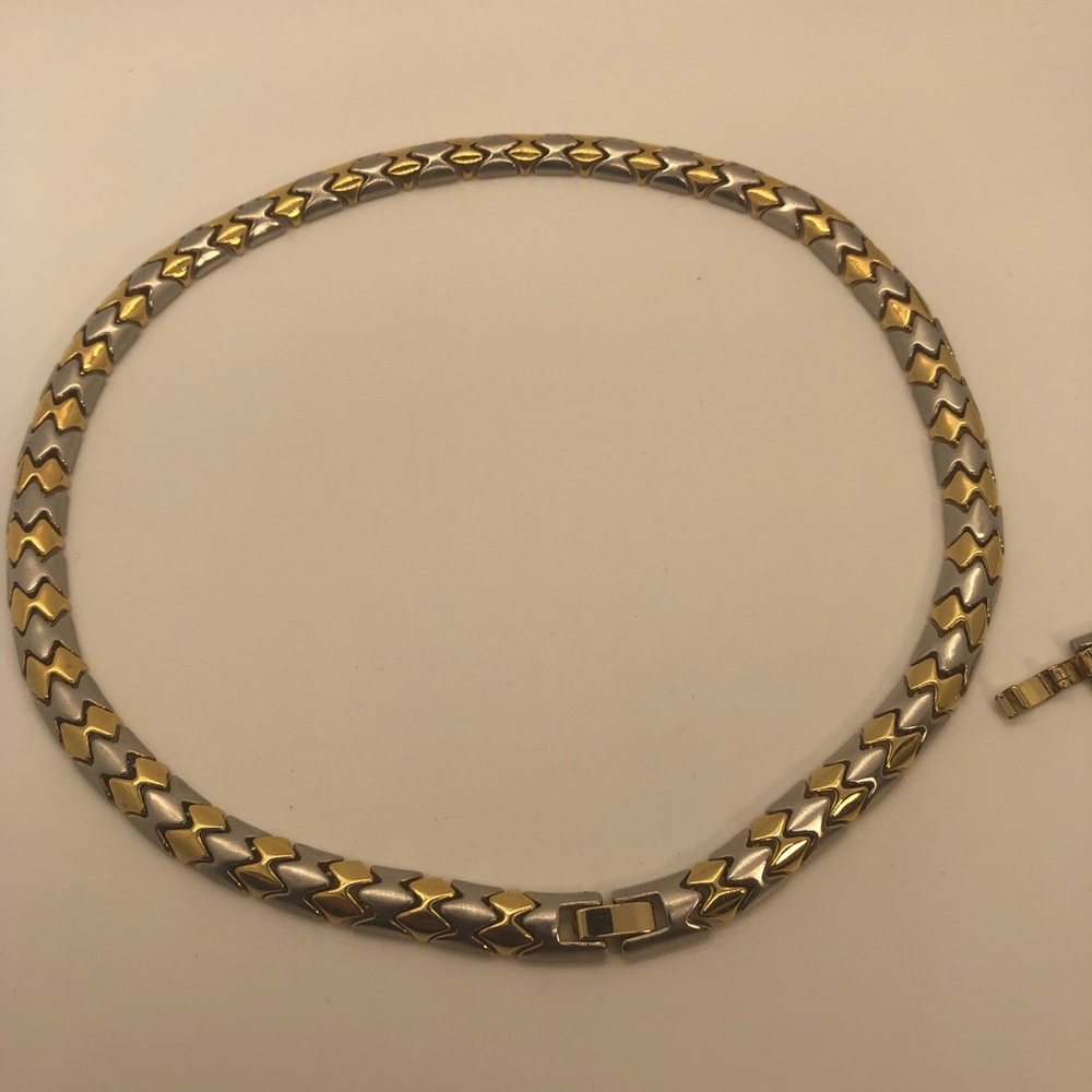 Two-Tone Gold and Silver Chevron Necklace - Women's Jewelry